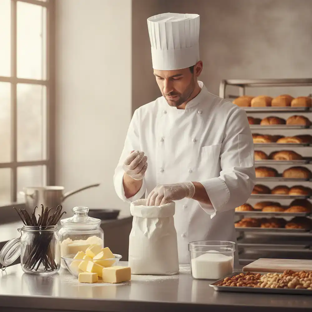 Chef inspecting quality of baking supplies